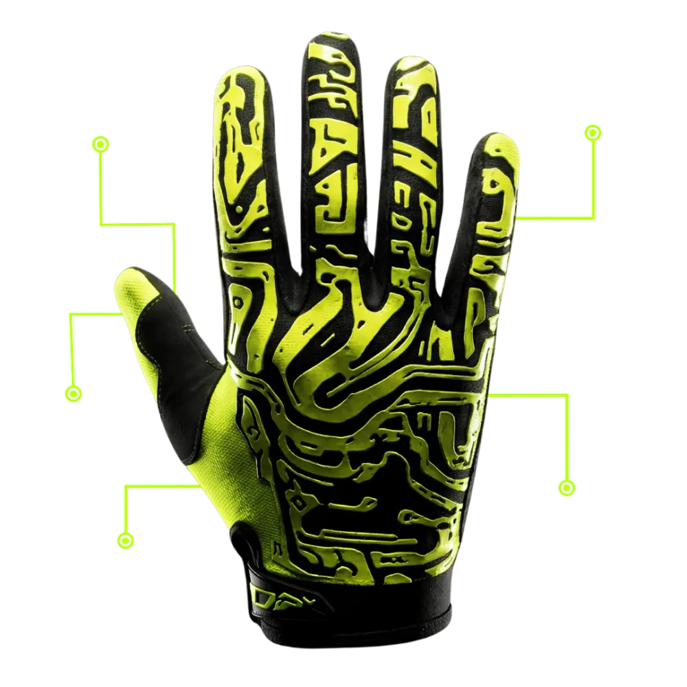 Gloves Galore glove construction: pro grip, durable build, premium stitching, breathable material and custom printing